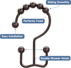 Titanker Shower Curtain Hooks Rings, Rust-Resistant Metal Double Glide Shower Hooks for Bathroom Shower Rods Curtains, Set of 12 Hooks - Bronze