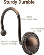 Shower Curtain Hooks,Rust-Resistant Decorative Rings,12-Pack,Bronze