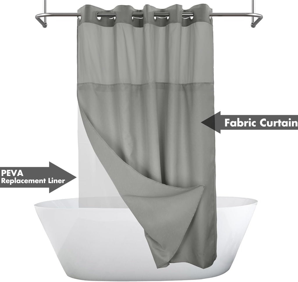 River Dream No Hook Shower Curtain with Snap-in Liner Set, Dark Gray, 71x74