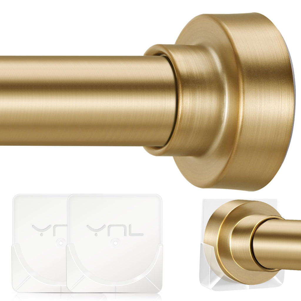 YNL Shower Curtain Rod 34-82 Inches (2.8-6.8ft) Adjustable Spring Shower Rod No Drilling, Non-Slip, Never Rust, Stainless Steel, Suitable for Bathroom Window Living room, Gold