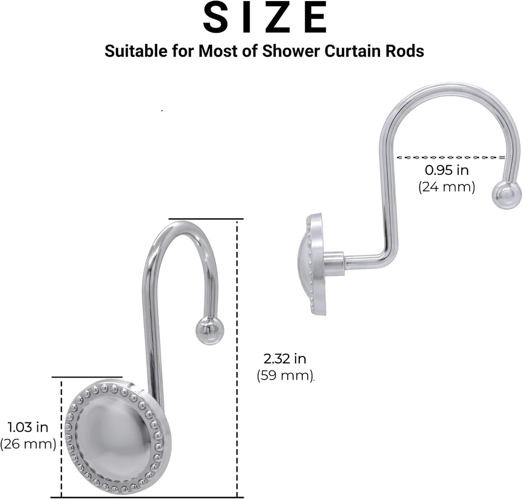 Shower Curtain Hooks,Rust-Resistant Decorative Rings,12-Pack,Chrome