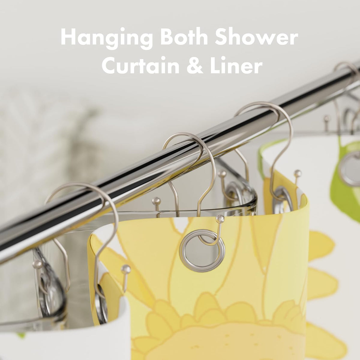 AmazerBath Shower Curtain Hooks Brushed Nickel Shower Curtain Rings, Simple Double Hook Shower Curtain Hooks Rust Proof, Smooth Glide Metal Shower Hooks for Shower Curtain, 12Pcs Shower Rod Hooks