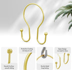 AmazerBath Shower Curtain Hooks Gold Shower Curtain Rings, Simple Double Hook Shower Curtain Hooks Rust Proof, Metal Smooth Shower Hooks for Shower Curtain Rod, 12 Pcs Shower Rod Hook Light Gold