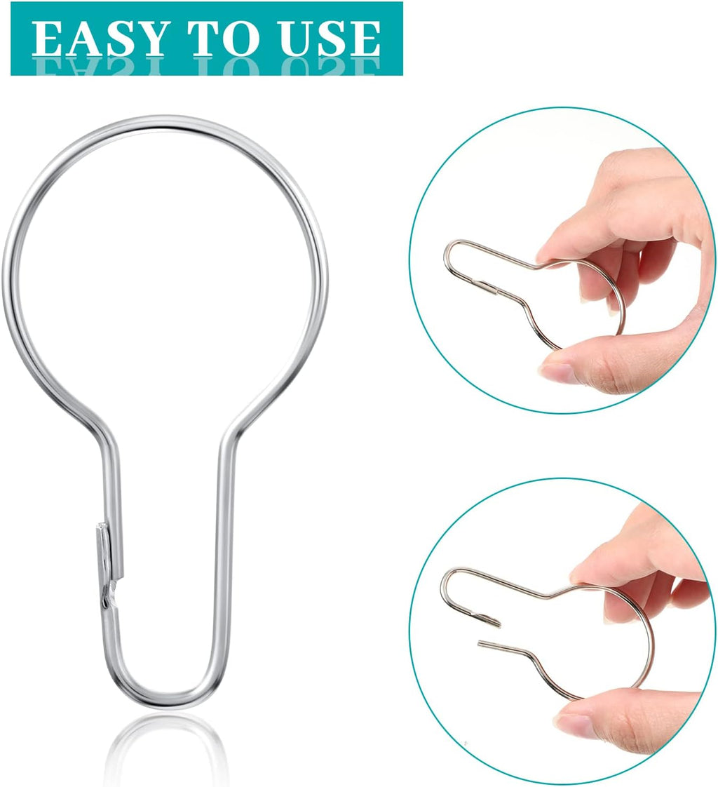 Queekay 60 Pcs Metal Shower Curtain Hooks Reusable Hanging Clips, Silver
