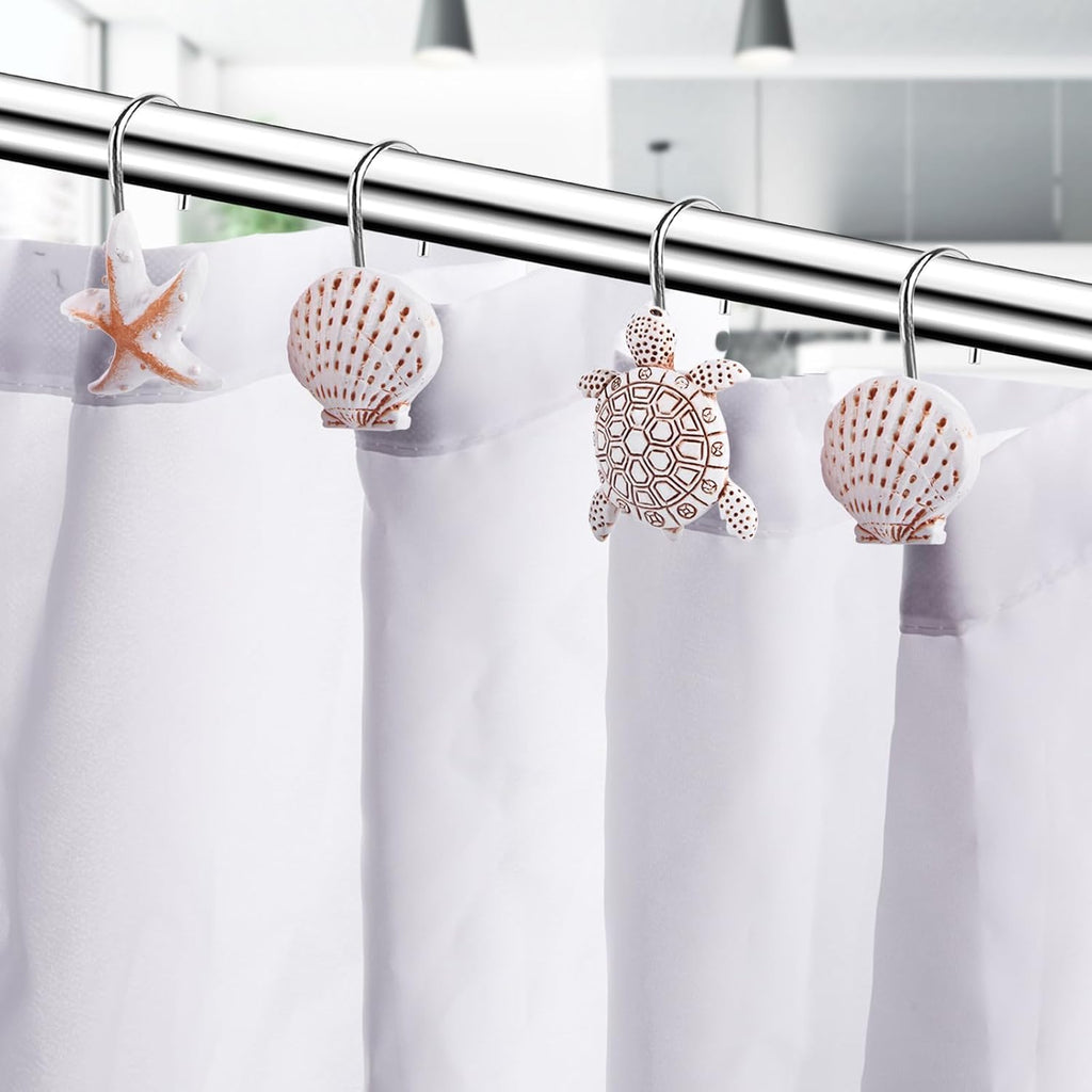 Decorative Shower Curtain Hooks,12Pcs Seashell Turtles Shower Curtain Rings