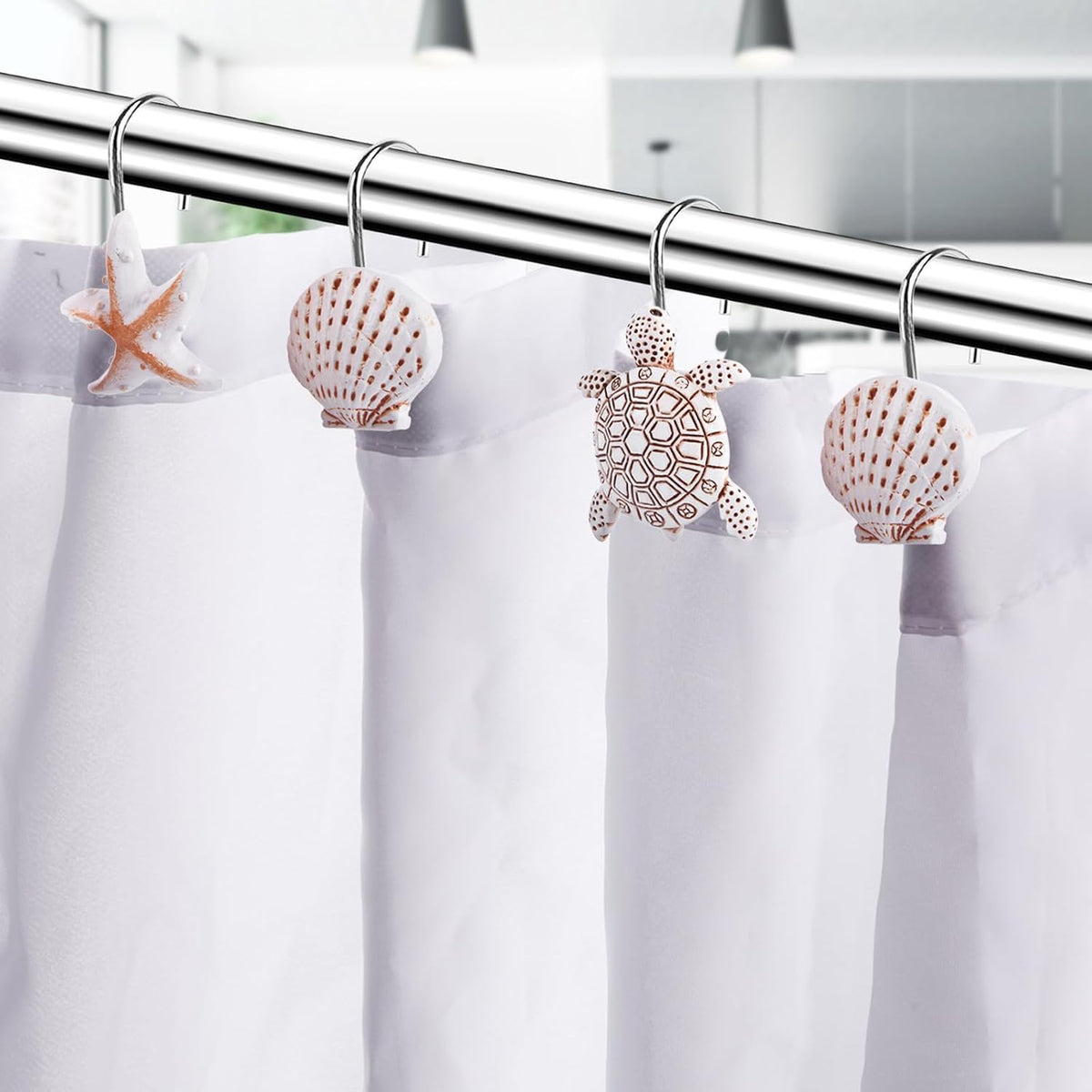 Decorative Shower Curtain Hooks,12Pcs Seashell Turtles Shower Curtain Rings