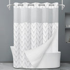 LXBNI Ringless Shower Curtain with Snap-in Liner, Gray White, 71 x 74 Inch