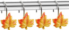 Maple Leaf Shower Curtain Hooks, 12Pcs Thanksgiving Decorative Shower Curtain Hooks, CHICTIE Autumn Fall Leaves Shower Curtain Rings Rustproof for Bathroom Bedroom Room Decor (Deciduous Yellow)