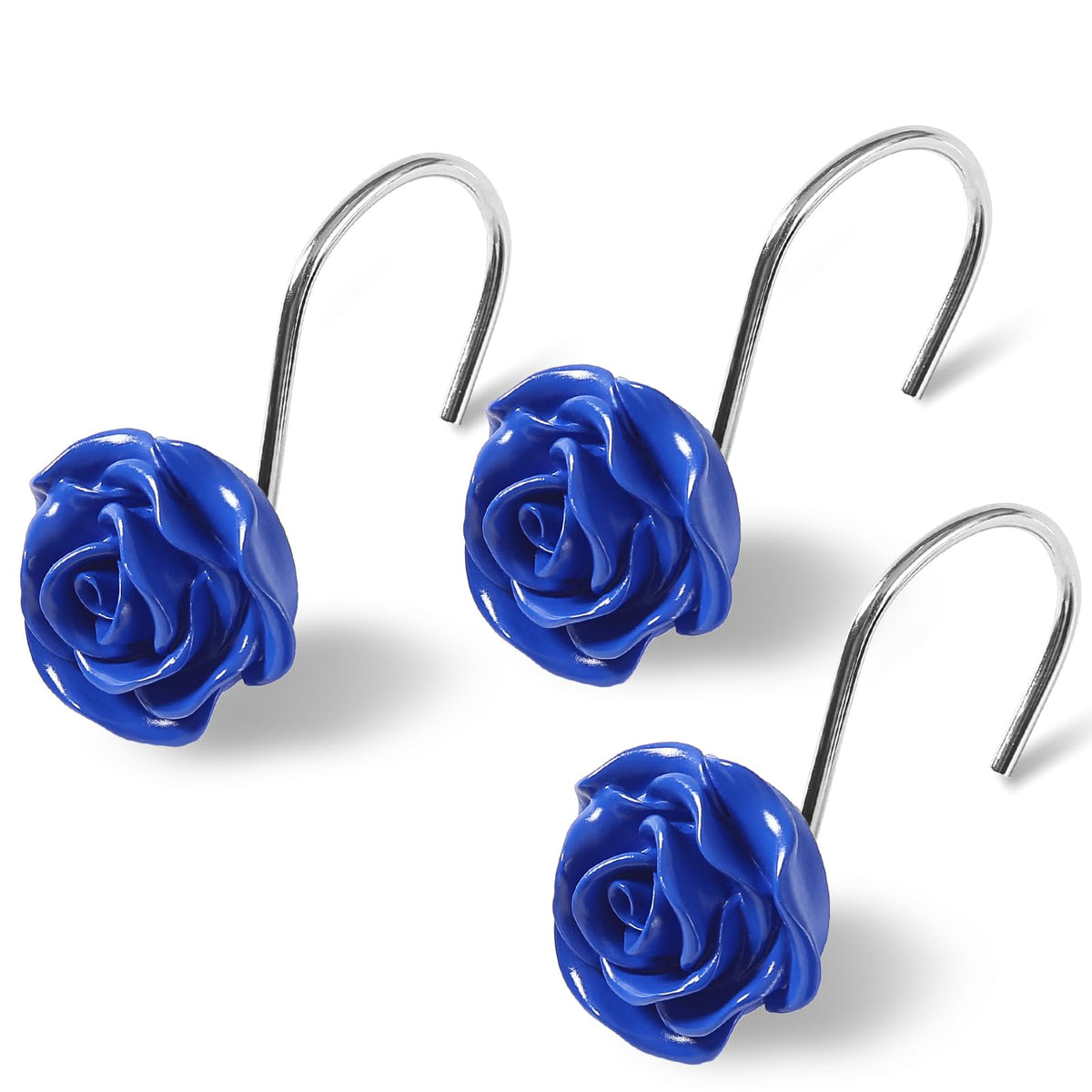 Cute Rose Floral Shower Curtain Hooks Rings for Bathroom,Pink 12PCS