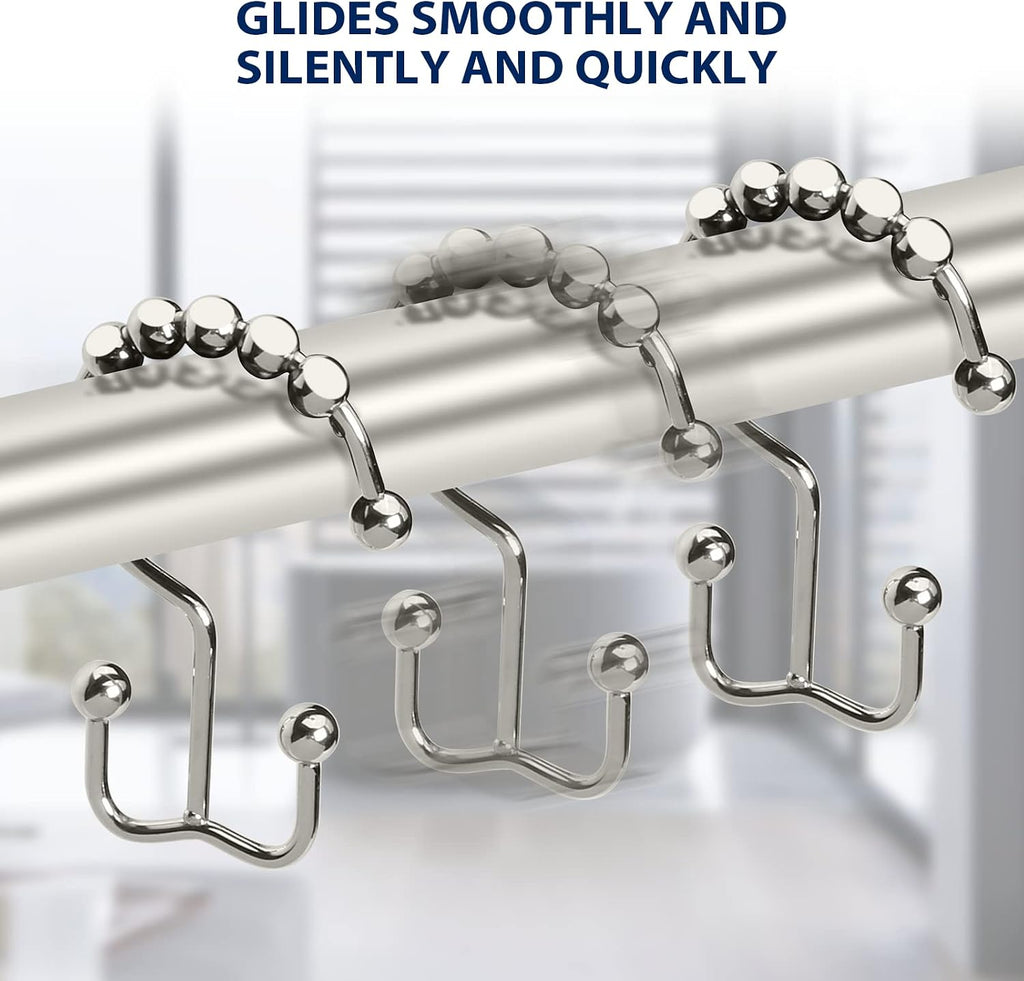 Gidse Shower Curtain Hooks,Sturdy Stainless Steel Double Sided Shower Hooks Rings for Bathroom Shower Curtain Rods Curtains Set of 12 Hooks - Nickel
