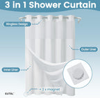 256GSM Heavyweight Ringless Waffle Shower Curtain with Liner, 71x74, White