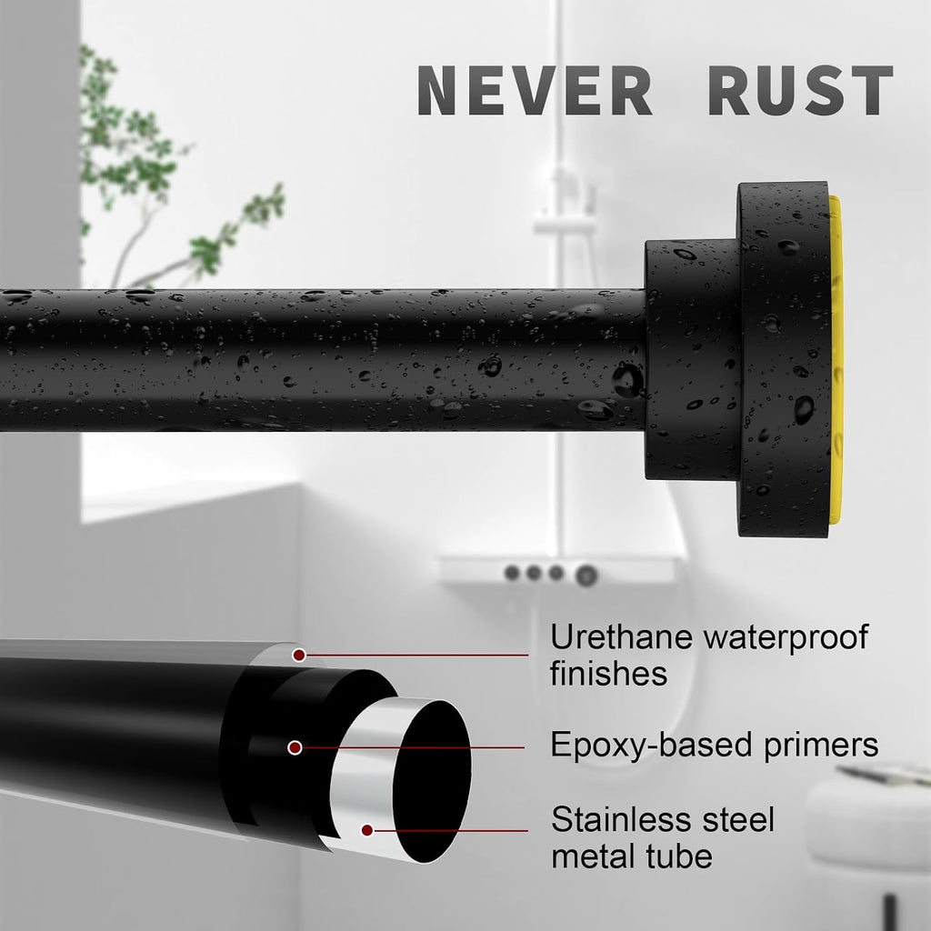 Thestoa Shower Curtain Rod Adjustable 43-78 inch, 1"Diameter Spring Tension Curtain Rod No Drill, Anti-Rust Non-Slip Shower Rod, Black Shower Curtain Rod for Bathroom Tension