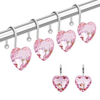 Shower Curtain Hooks Rings for Bathroom, 12PCS Valentines Day Heart Stainless Steel Rust Resistant Decorative Rhinestones Shower Curtain Rings Hangers for Shower Curtains, Clothing, etc.