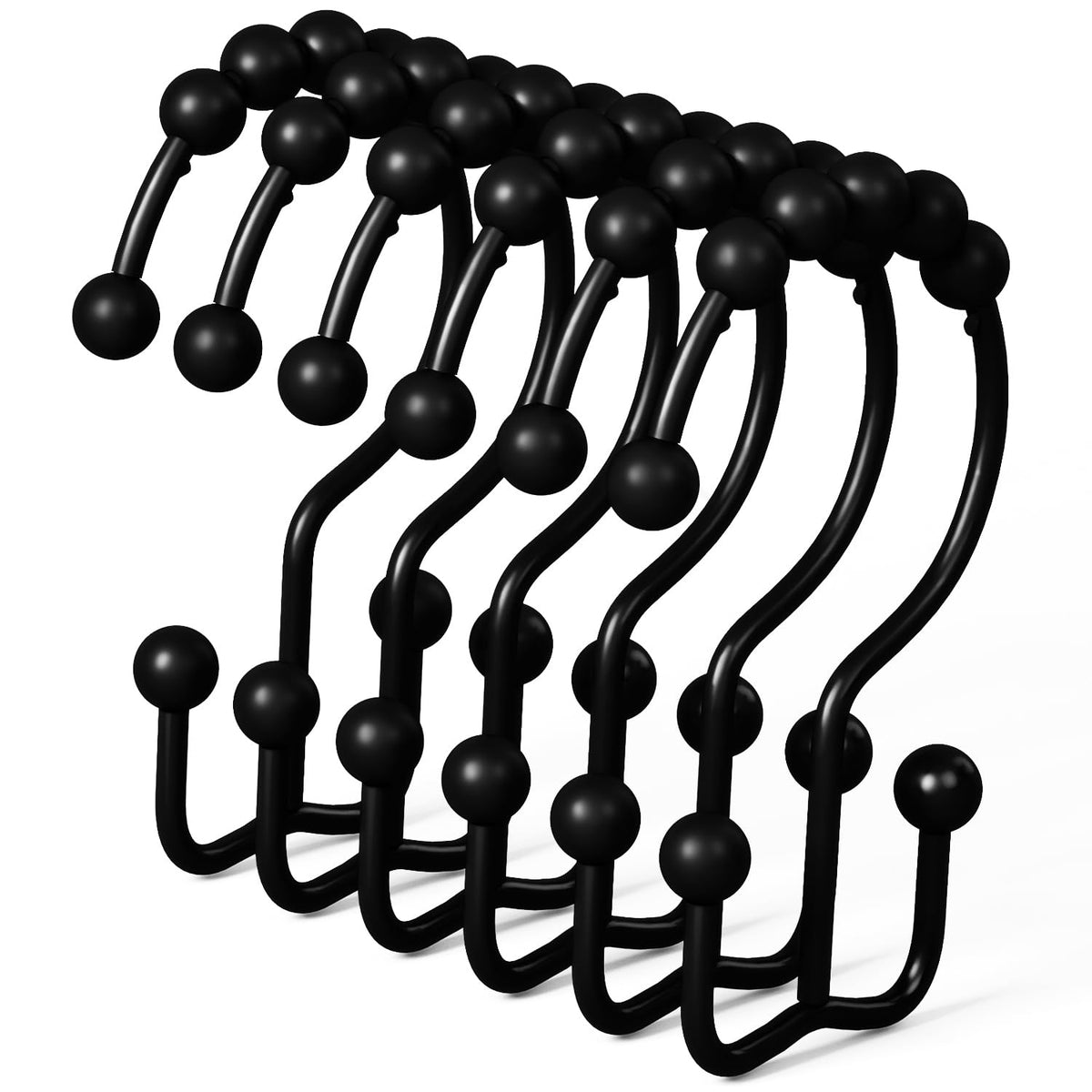 DAWNER Shower Curtain Hooks, Rust Proof Metal Easy Glide Double Rings, Stainless Steel Hangers for Bathroom Curtains, Set of 12, Brushed Nickel