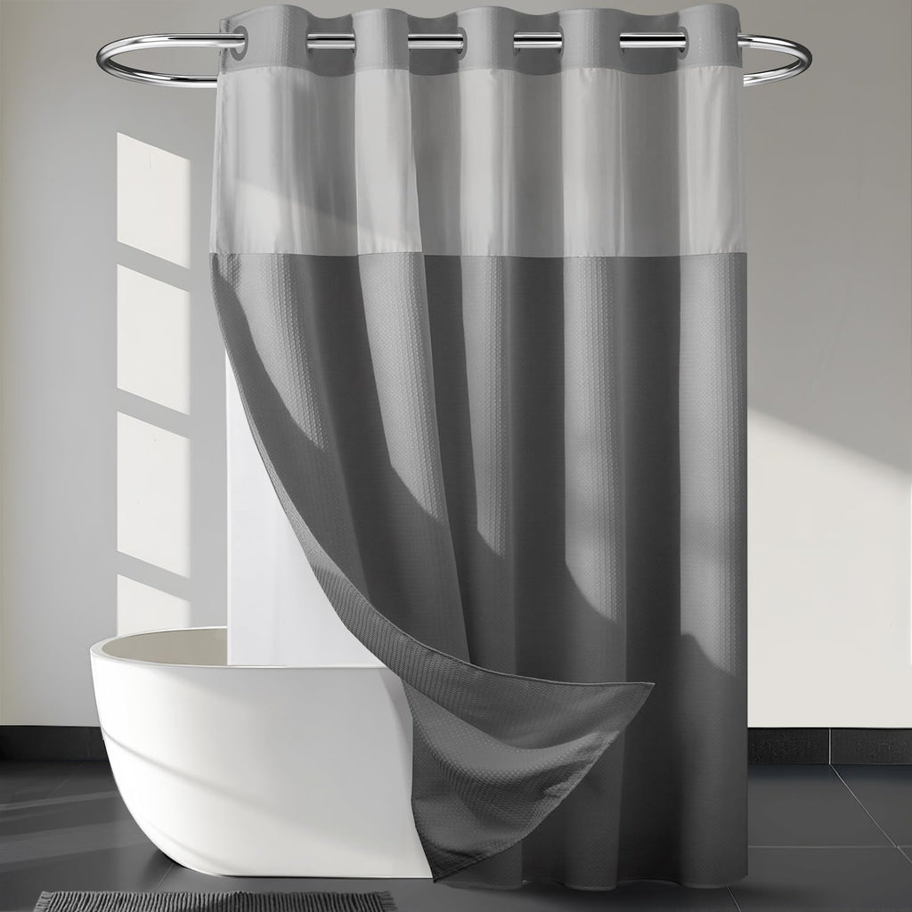 River Dream Heavyweight Waffle No Hook Shower Curtain with Liner,Gray,71x74