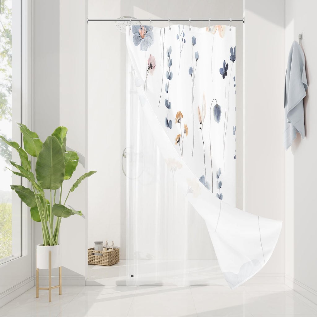 Gibelle 3 in 1 Sage Green Watercolor Floral Shower Curtain Liner Set, 72x72