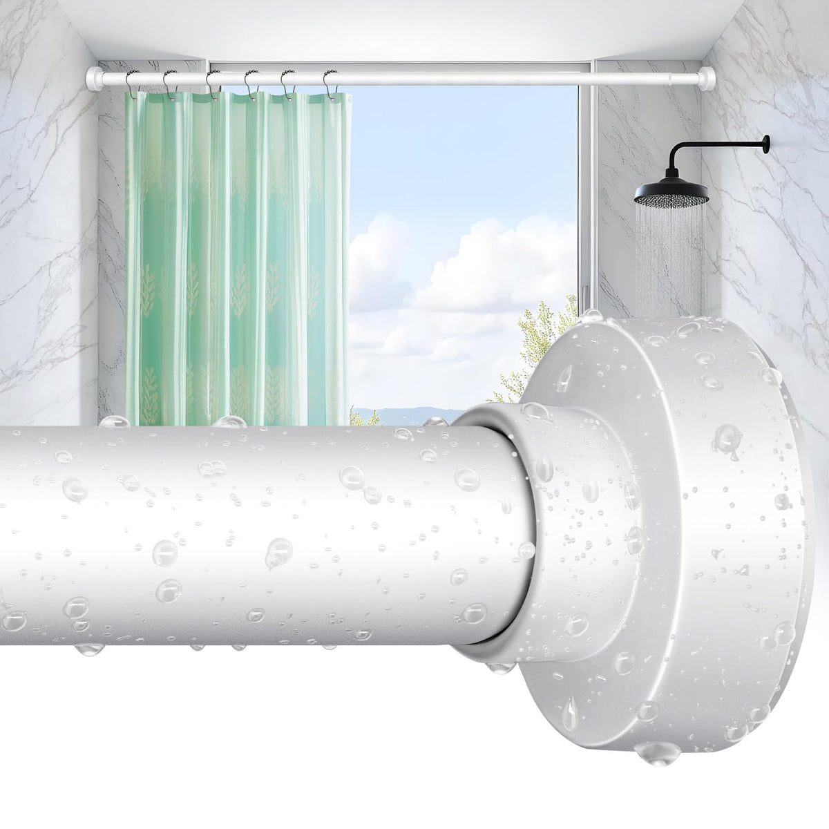 YNL Shower Curtain Rod 34-82 Inches (2.8-6.8ft) Adjustable Spring Shower Rod No Drilling, Non-Slip, Never Rust, Stainless Steel, Suitable for Bathroom Window Living room, Gold
