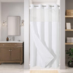 Eachope No Hooks Polyester Textured Shower Curtain with Snap-in Fabric Liner Set, Hotel Luxury Decor Shower Curtains for Bathroom with See Through Top Window, Waterproof & Washable, 71Wx74H, Cream