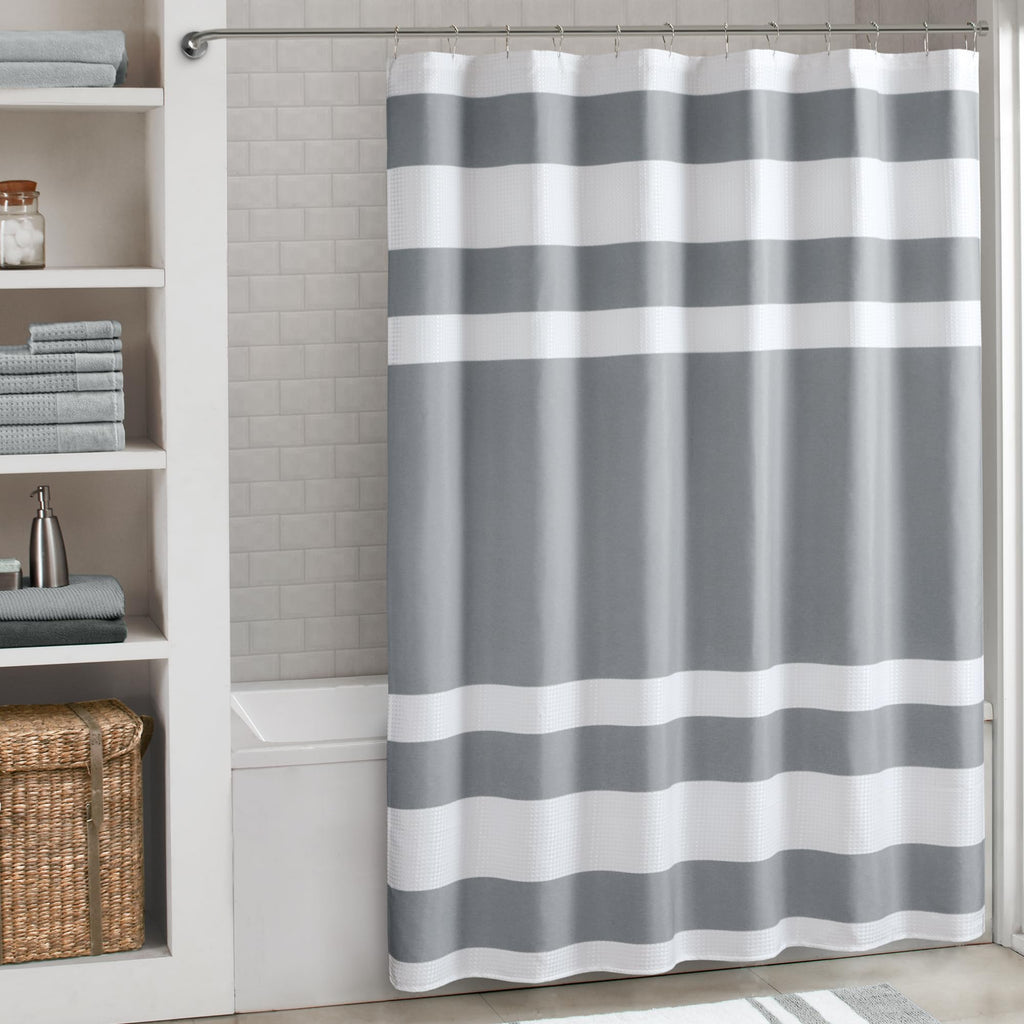 Madison Park Spa Waffle Shower Curtain for Bathroom, 72 x 72, Grey