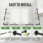 U Shaped Shower Curtain Rod, [Both Sides: 23"-52", Middle: 31"-46.5"] Adjustable U Shape Shower Rod Black Outdoor Corner Curtain Pole for Bathroom Bathtub with Ceiling Support & 12 Hooks