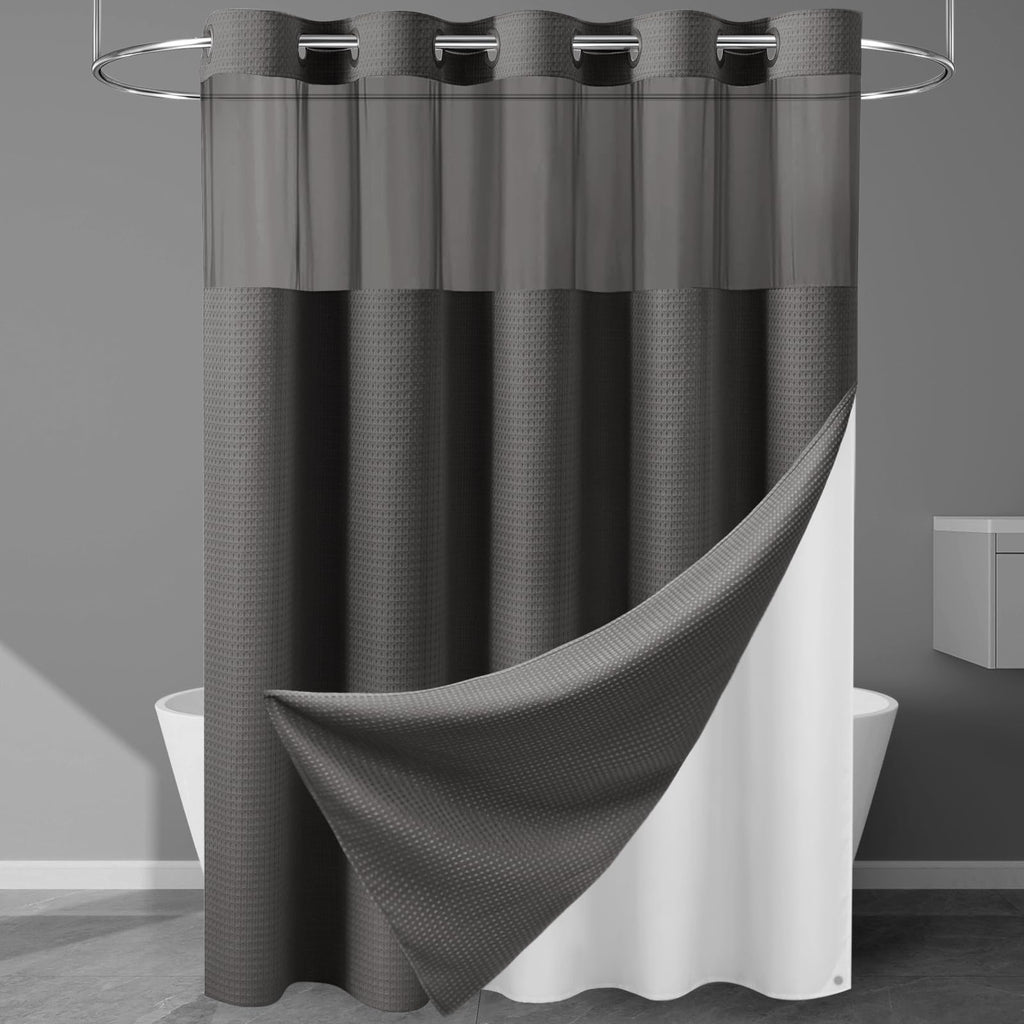 256GSM Heavyweight Ringless Waffle Shower Curtain with Liner, 71x74, White