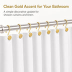 Gold Shower Curtain Hooks, 12 Pack S-Shaped Iron Rings for Bathroom Curtains and Liners, Decorative Metal Shower Hooks for Grommet Curtains, Easy Hanging