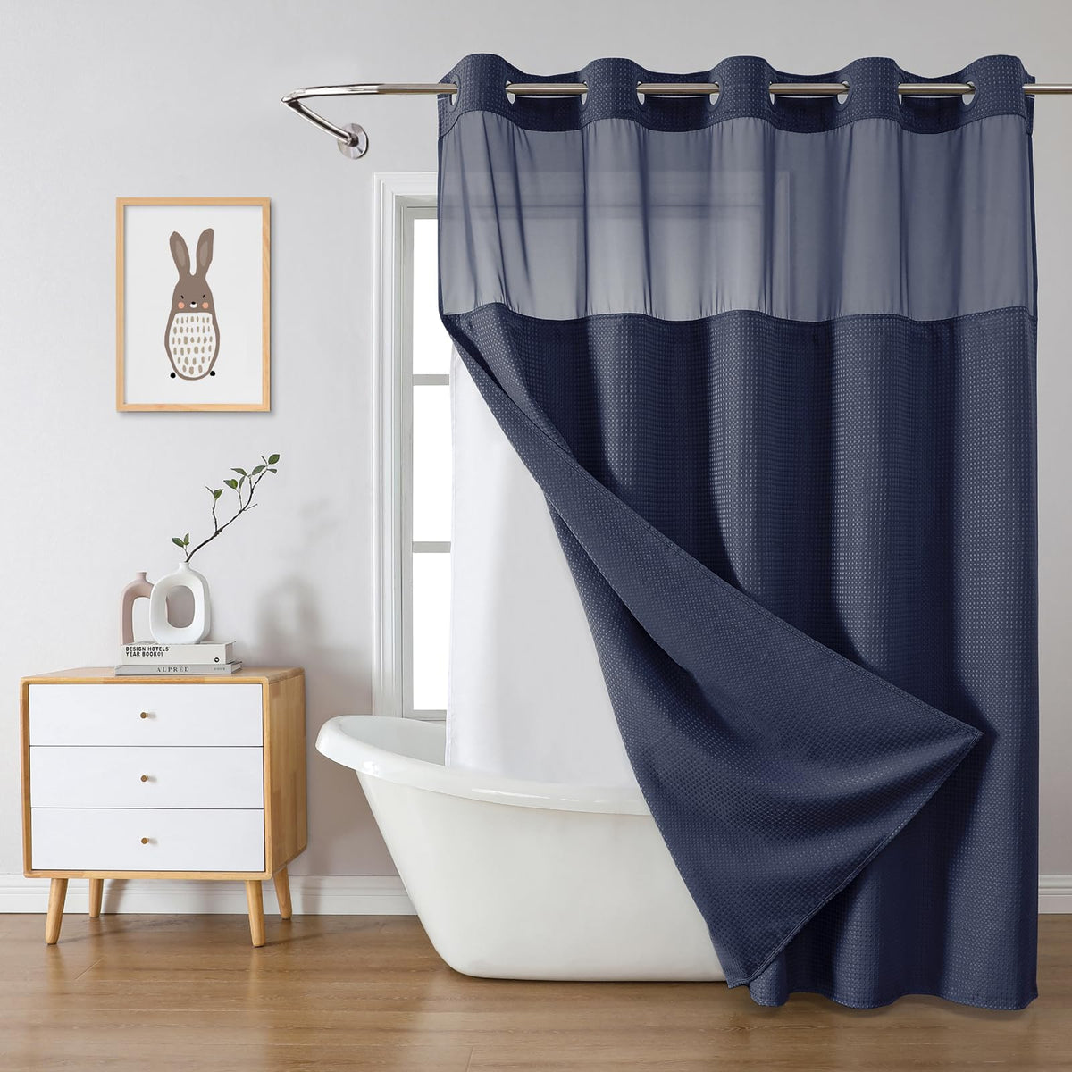 eachope No Hook Waffle Shower Curtain with Snap-in Liner, 71x74 Inch, White
