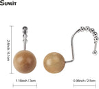 Sunlit Boho Wood Beads Decorative Shower Curtain Hooks, Shower Curtain Rings with Roller Balls, Farmhouse Bathroom Decoration Curtain Hangers Accessories, Set of 12, Natural
