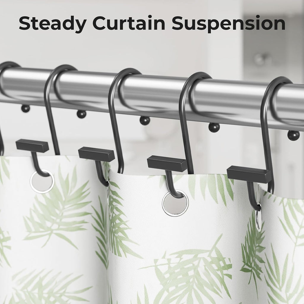 Bathway Shower Curtain Hooks, Black Shower Curtain Rings Rust Proof, 12PCS Shower Hooks for Shower Curtain, T-Bar Design Convenient Elegant Shower Curtain Hangers for Bathroom Kitchen Wardrobe