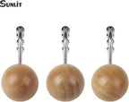Sunlit Boho Wood Beads Decorative Shower Curtain Hooks, Shower Curtain Rings with Roller Balls, Farmhouse Bathroom Decoration Curtain Hangers Accessories, Set of 12, Natural