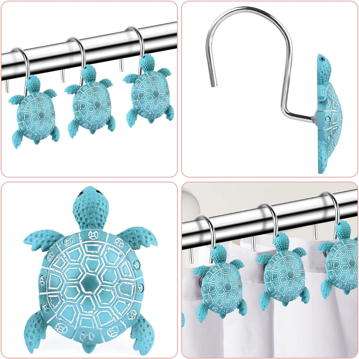 Sea Turtle Shower Curtain Hooks Rings,12PCS Blue Ocean Bathroom Decor