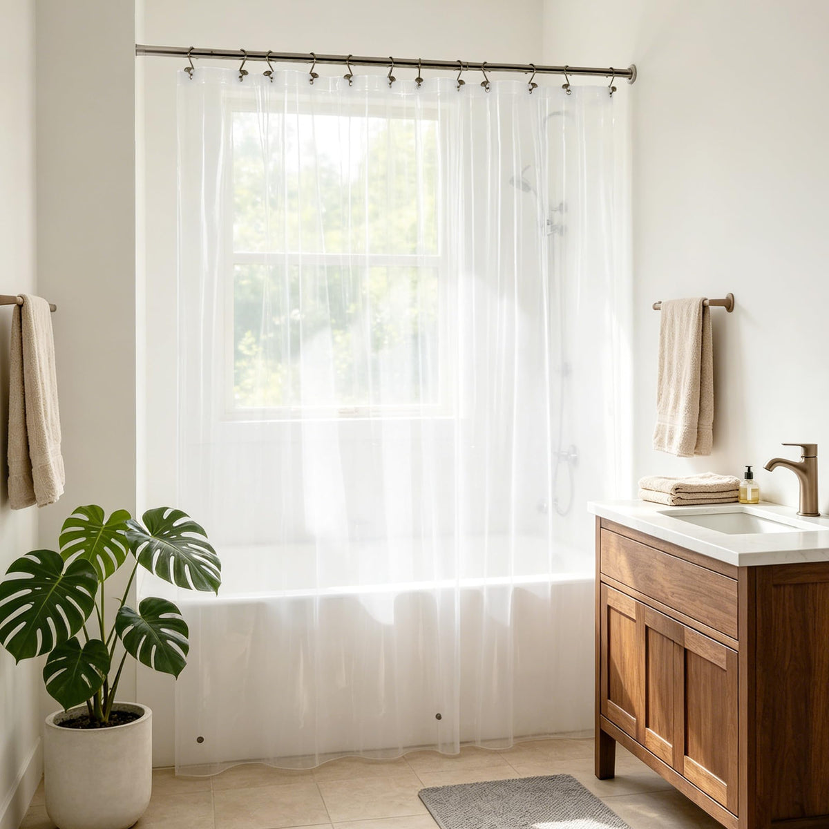 Barossa Design 48 inch Wide Stall Shower Curtain Liner with Magnets, Clear