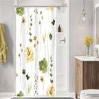 Gibelle Blue Yellow Watercolor Floral Fabric Shower Curtain, 72x72