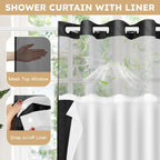 FADOTY Black No Hook Shower Curtain Set with Snap in Liner, 71'' x 74''