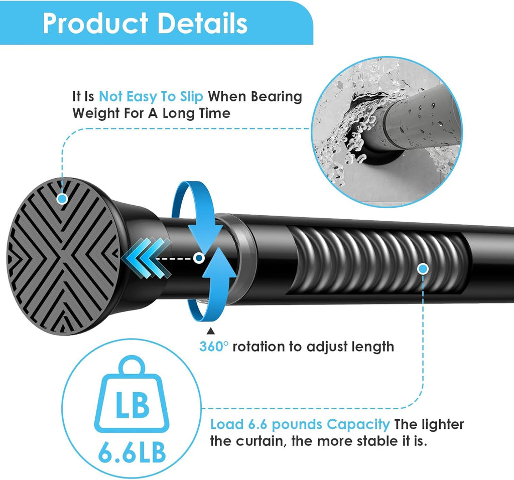 2Pcs Tension Curtain Rod 31 To 76 Inch Black Shower Curtain Rod