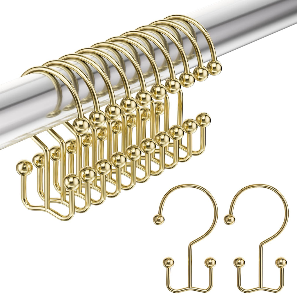 Amazer Shower Curtain Hooks, Decorative Shower Curtain Hooks Rust-Resistant Stainless Steel Shower Curtain Hooks for Bathroom Shower Rod-Set of 12, Polished White