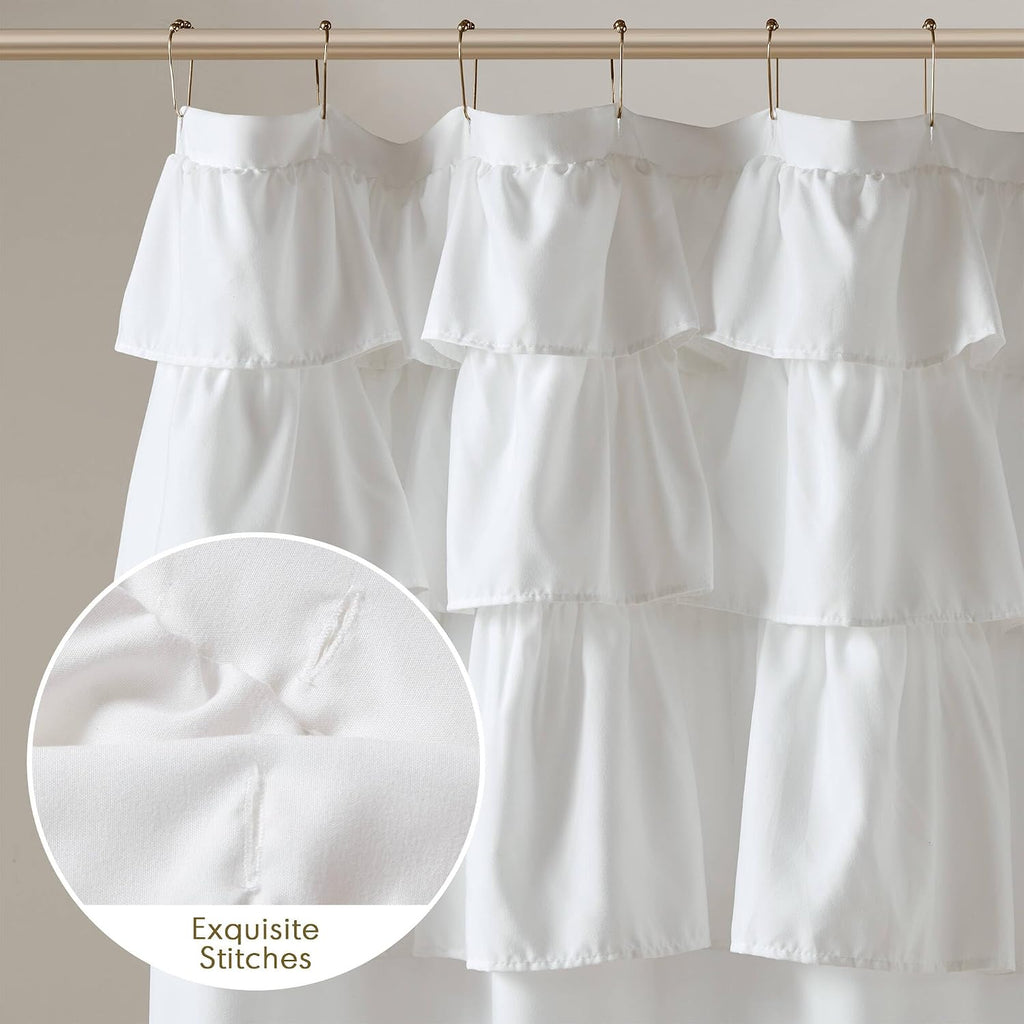 Madison Park Grace Ruffle Shower Curtain for Bathroom, 72"x 72", White