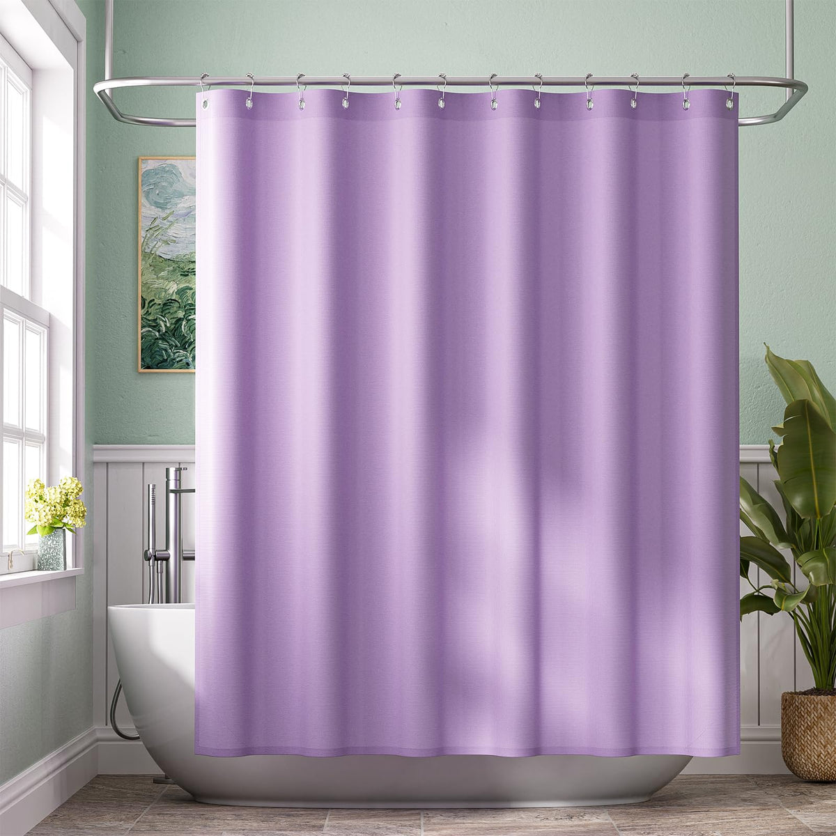 Amazer Ivory Shower Curtain Liner, Ivory Fabric Shower Liner, 2-in-1 Bathroom Shower Curtain and Liner, 12 Grommet Holes, Water Proof, Machine Washable, Hotel Quality, 72 x 72 Inches