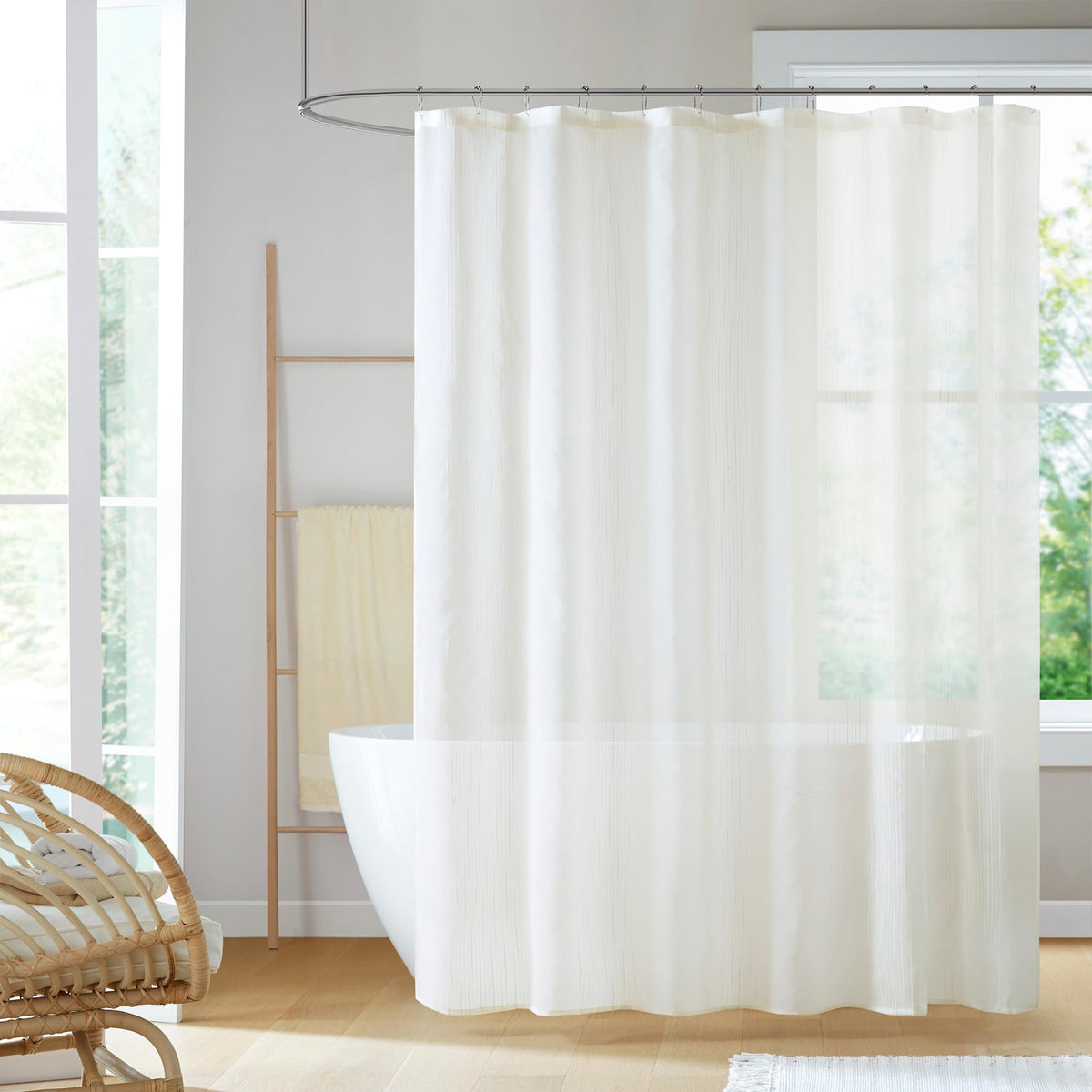 Madison Park Anna Sheer Shower Curtain for Bathroom, 72 x 72, White