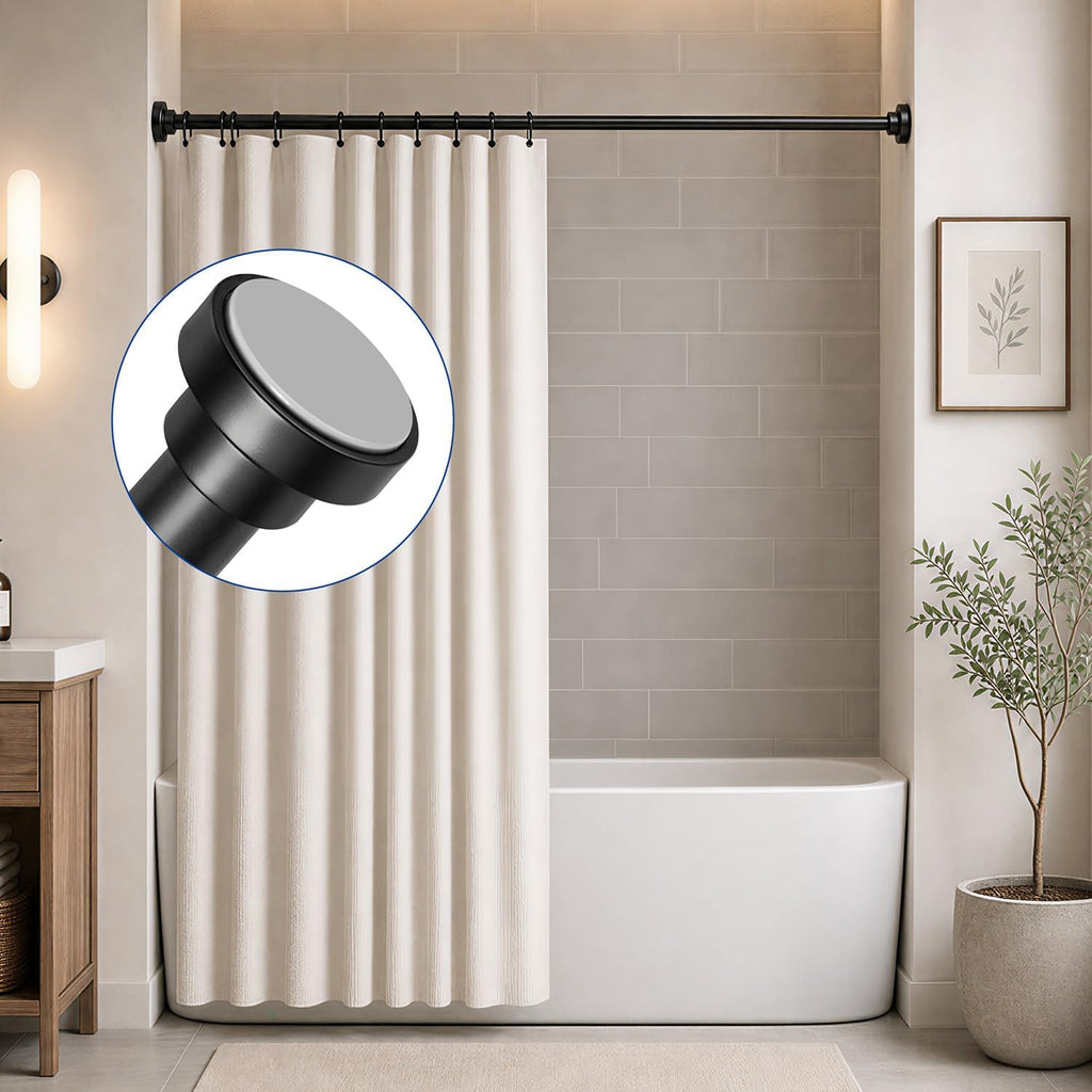 Black Tension Shower Curtain Rod 34 to 82 Adjustable No Drilling