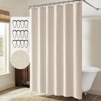 MIULEE 72 x 90 Extra Long Linen Shower Curtain Cream Beige 12 Metal Hooks