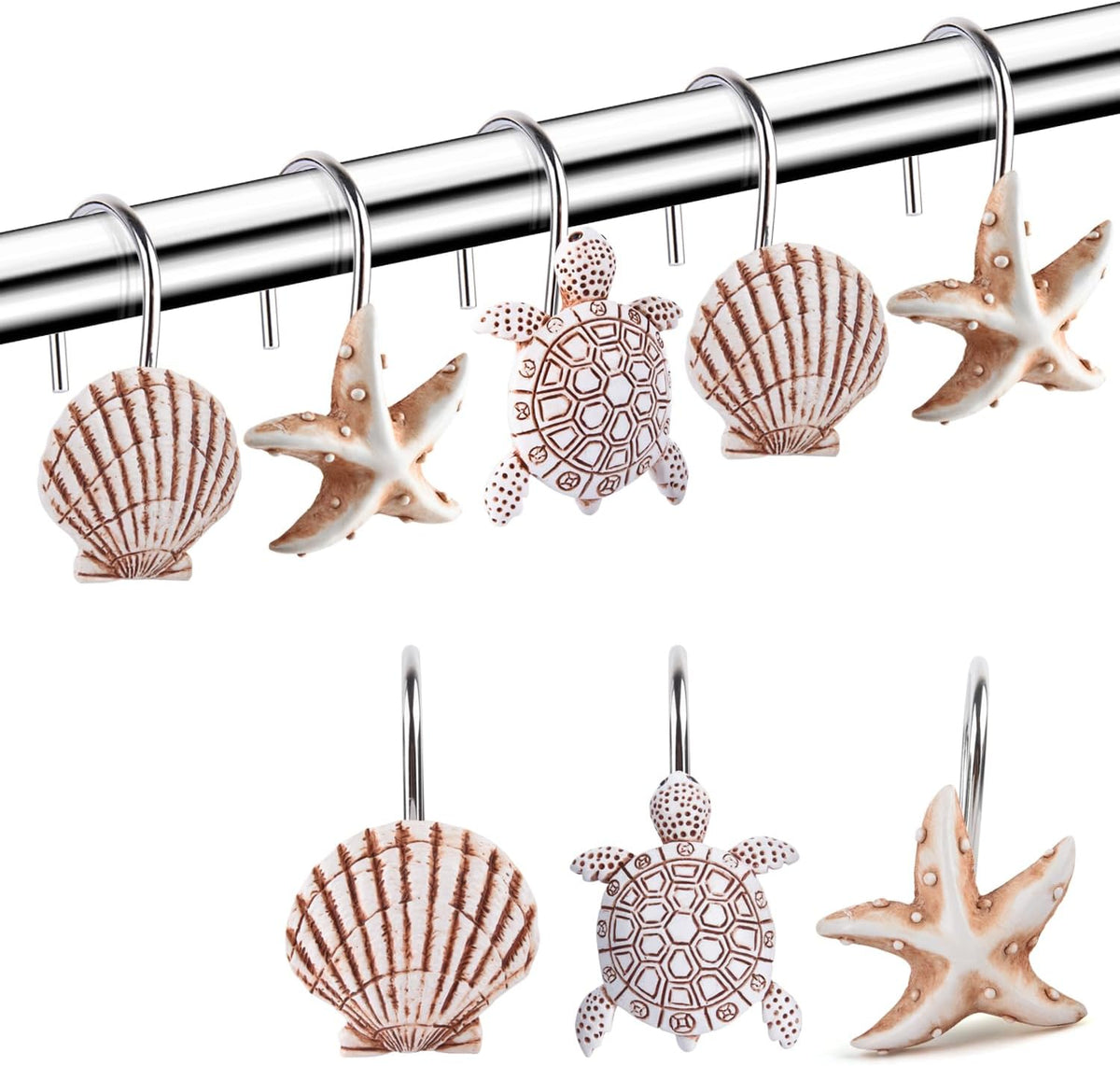 Decorative Shower Curtain Hooks,12Pcs Seashell Turtles Shower Curtain Rings