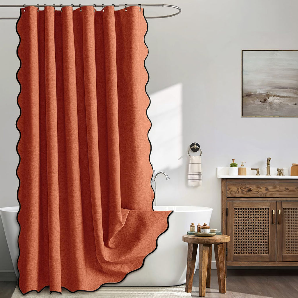 MIULEE 72"x84" Extra Long Scalloped Linen Shower Curtain Cream Beige