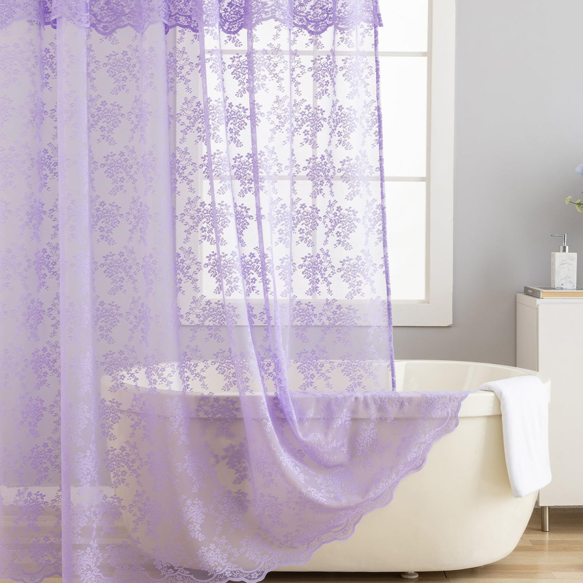 TUDECO Lace Brown Shower Curtain with Attached Valance, 72 x 72 Inch
