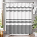 AmazerBath Shower Curtain, Washable Cloth Black Shower Curtain Sets with 12 Shower Curtain Hooks, Fabric Rustic Black and White Striped Curtain, Farmhouse Bathroom Curtains, 72x72 Inches