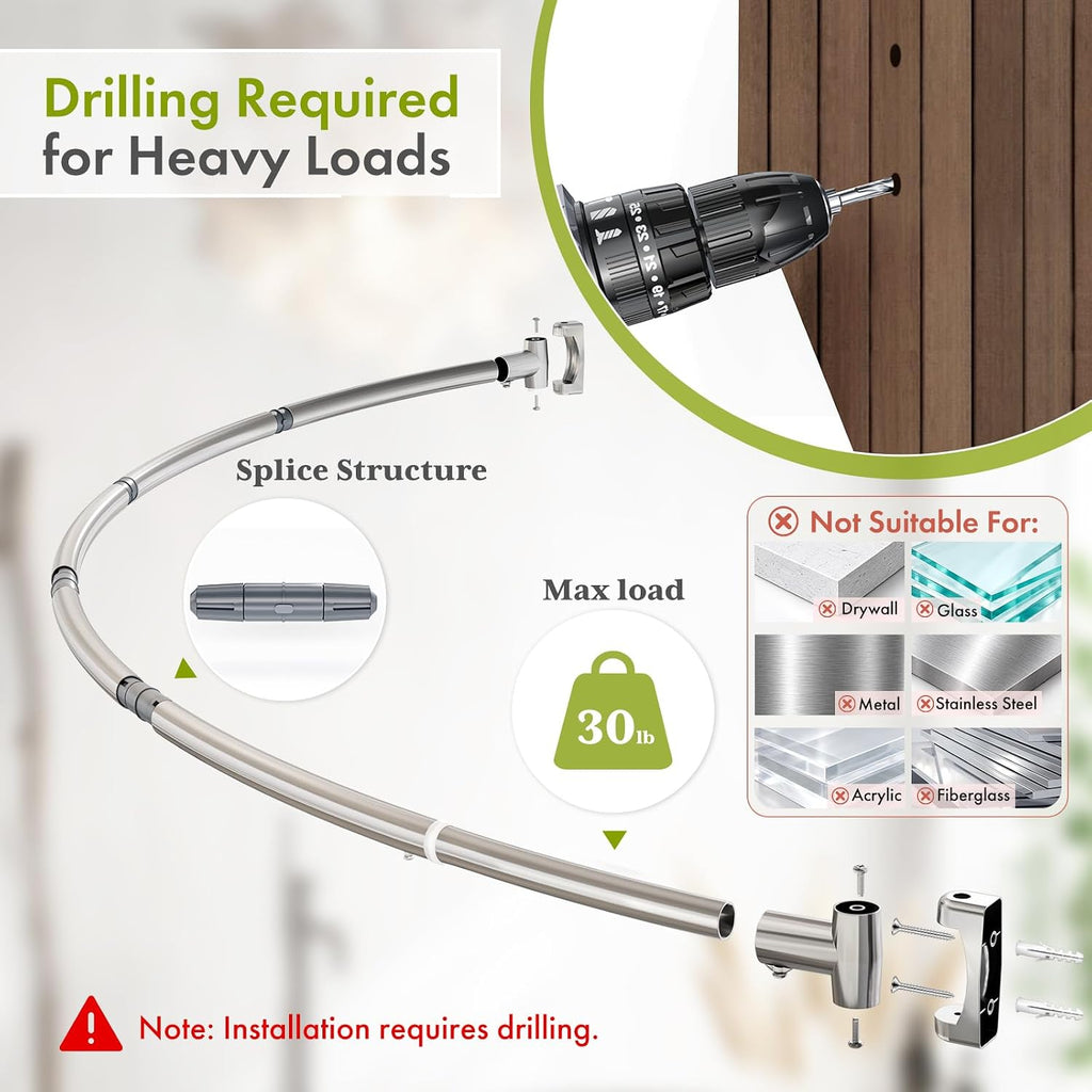 AmazerBath 20-84 Inches Arched Curved Shower Curtain Rod, Heavy Duty Shower Rod Rust Proof Bathroom Curtain Rod, Adjustable Telescoping Design Easy Segmented Installation, Need to Drill, Nickel