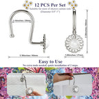 Nickel Shower Curtain Hooks Rings, Decorative Shower Curtain Hangers, Heavy Duty Metal Shower Rings, Sunflower Shower Hooks for Shower Curtain Rod and Liner, Bathroom Curtain Hooks, Set of 12