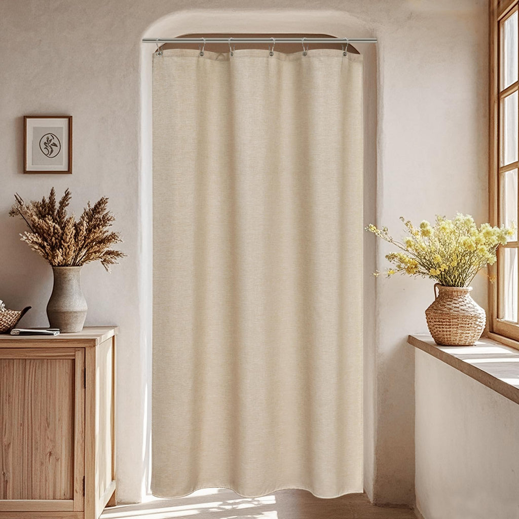 Seenus Natural Sage Green Linen Look Fabric Shower Curtain, Heavy Duty Faux Linen Textured Shower Curtain Water-Resistant, 72 x 72 Inch Soothing Forest Green Farmhouse Bathroom Decor Shower Curtains