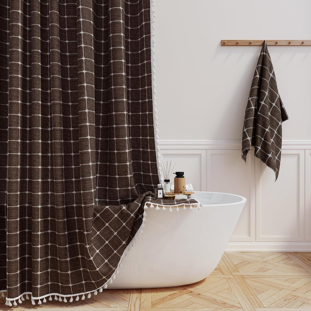 BTTN Sage Green Boho Farmhouse Linen Heavy Duty Shower Curtain Set, 72x72