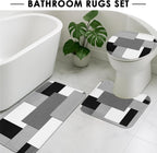 Bathroom Sets with Shower Curtain and Rugs, Set of 4, Checkered
